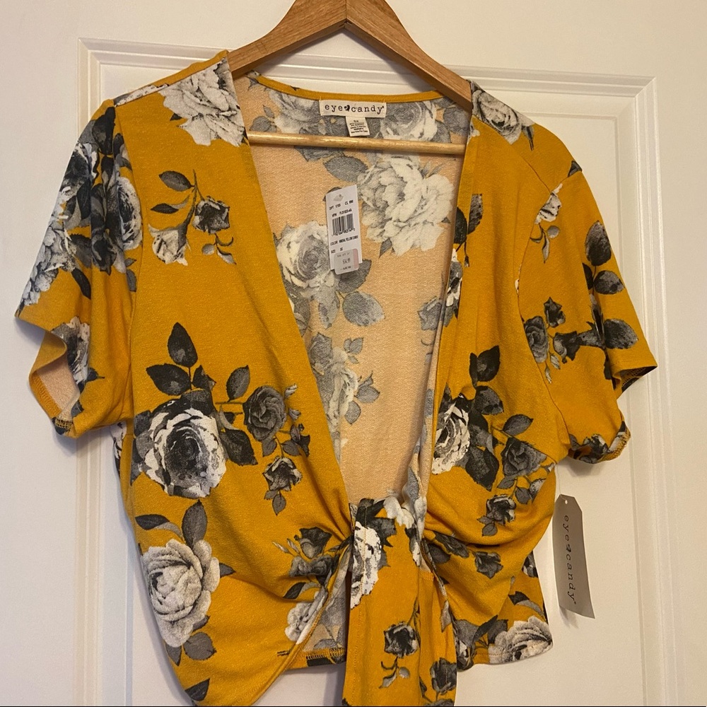 Mustard Yellow Crop with Floral design